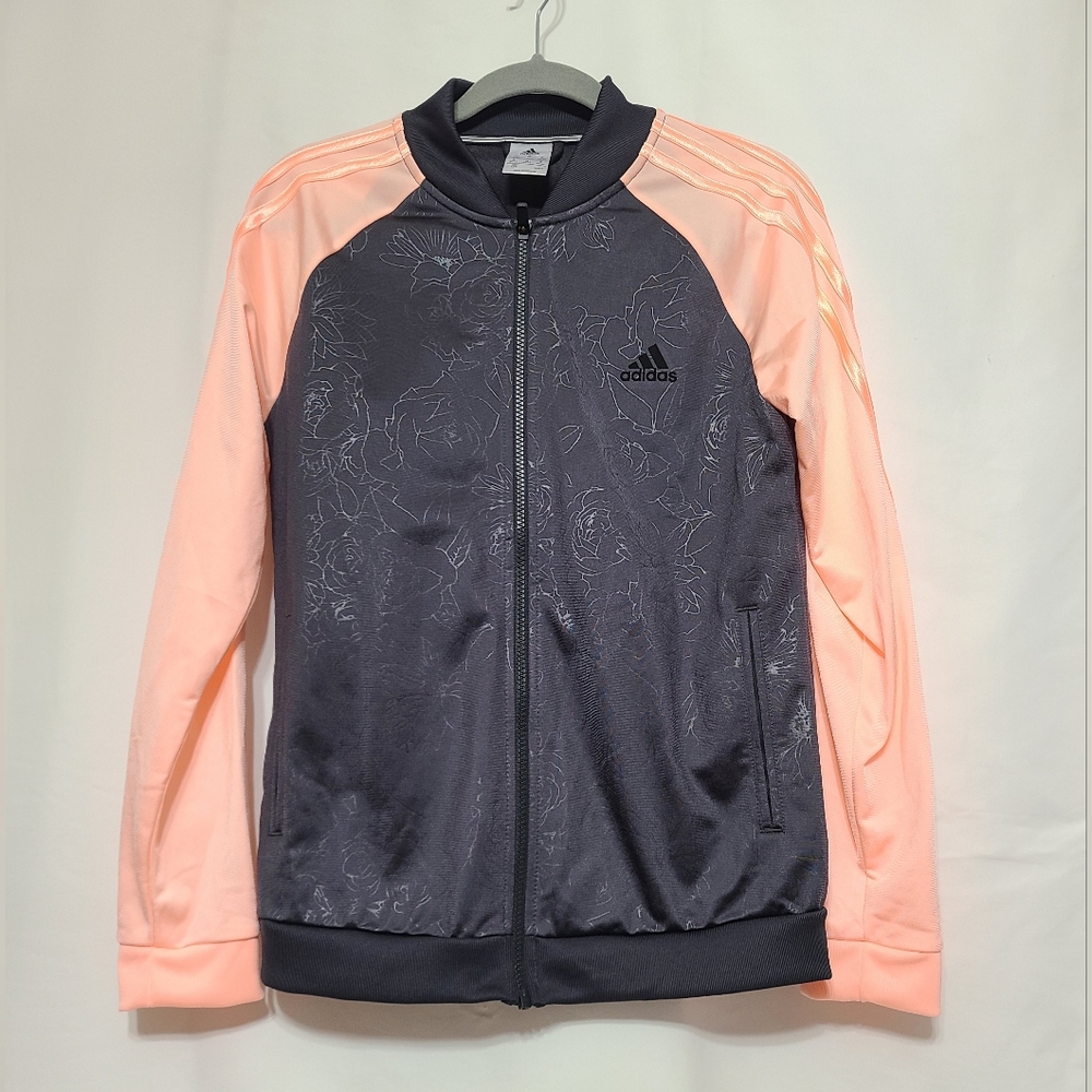 Adidas Black Rose Pink Satin Sleeves Trainer Jacket  M Pre Owned.